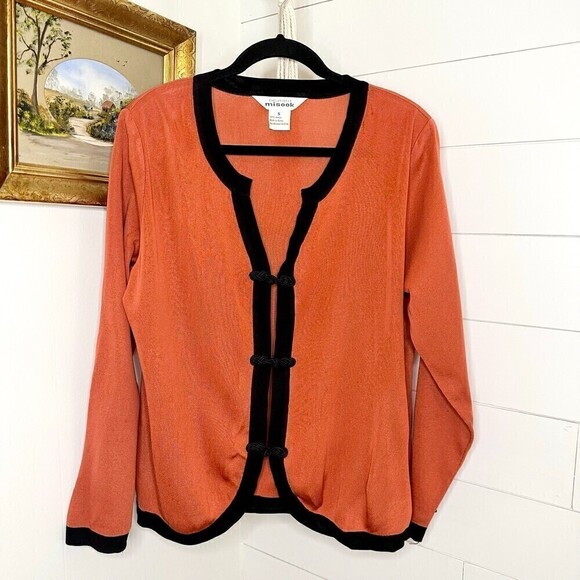 Exclusively Misook Knit Cardigan Sweater Orange Black Size Small - Picture 1 of 4
